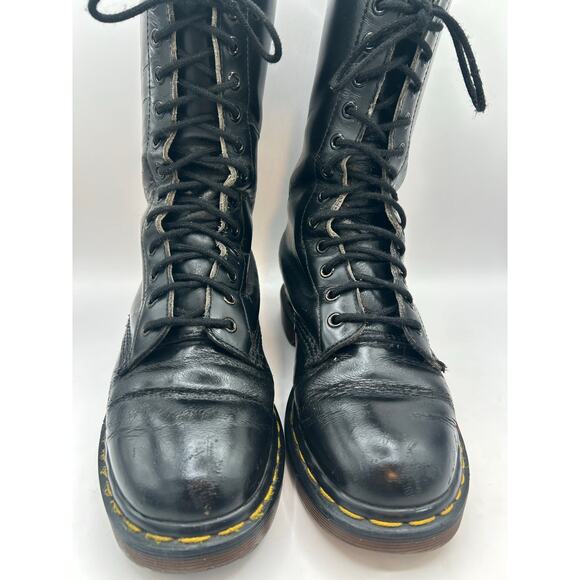 Vintage Dr Martens 1420 14 Eye black leather Combat boots England m 7 W 8 - Picture 7 of 9